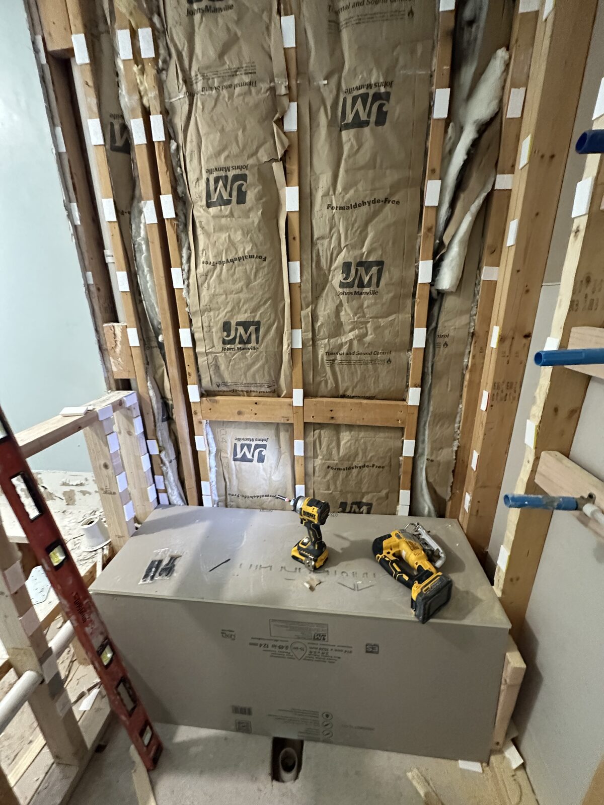 Bathroom rough framing and rough plumbing in progress
